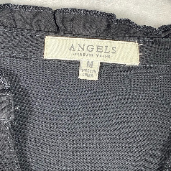 Angels Forever Young Boho Floral Blouse Women M Black Embroidered 3/4 Sleeve NWT - Picture 5 of 15